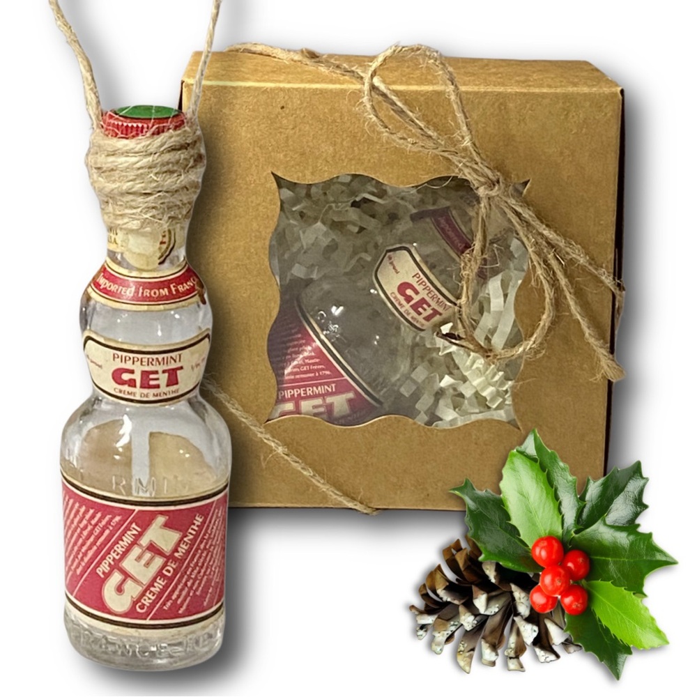 GET Pippermint Crème de Menthe Artisan Vintage Glass Bottle Ornament